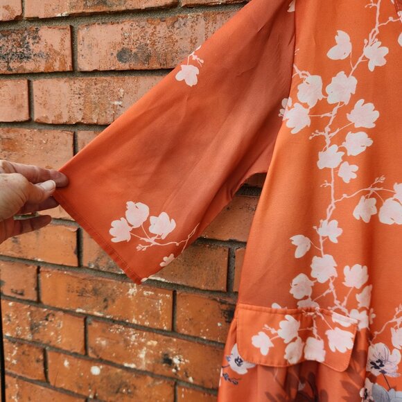 Orange Floral Maxi Dress V-Neckline Ladies Size Large - Picture 3 of 5